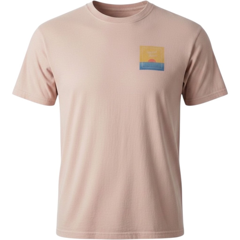 Serengetee Womens XL Peach Pink Graphic T Shirt Sunset Logo Cotton Tee